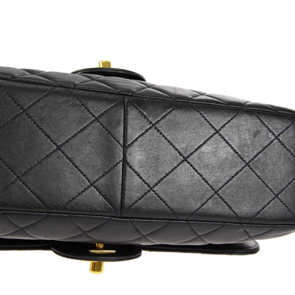 CHANEL Classic Both Side Flap Medium Handbag Black Lambskin