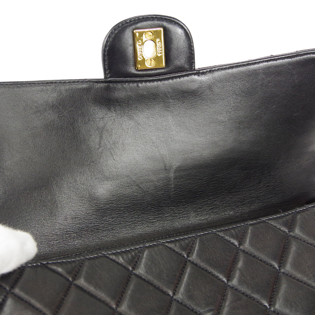 CHANEL Classic Both Side Flap Medium Handbag Black Lambskin