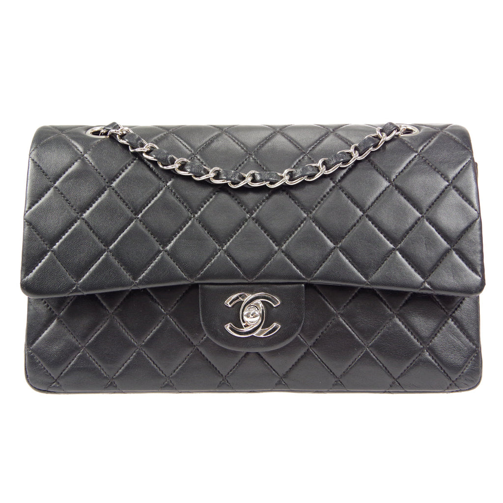 CHANEL 2000-2001 Classic Double Flap Medium SHW Black Lambskin