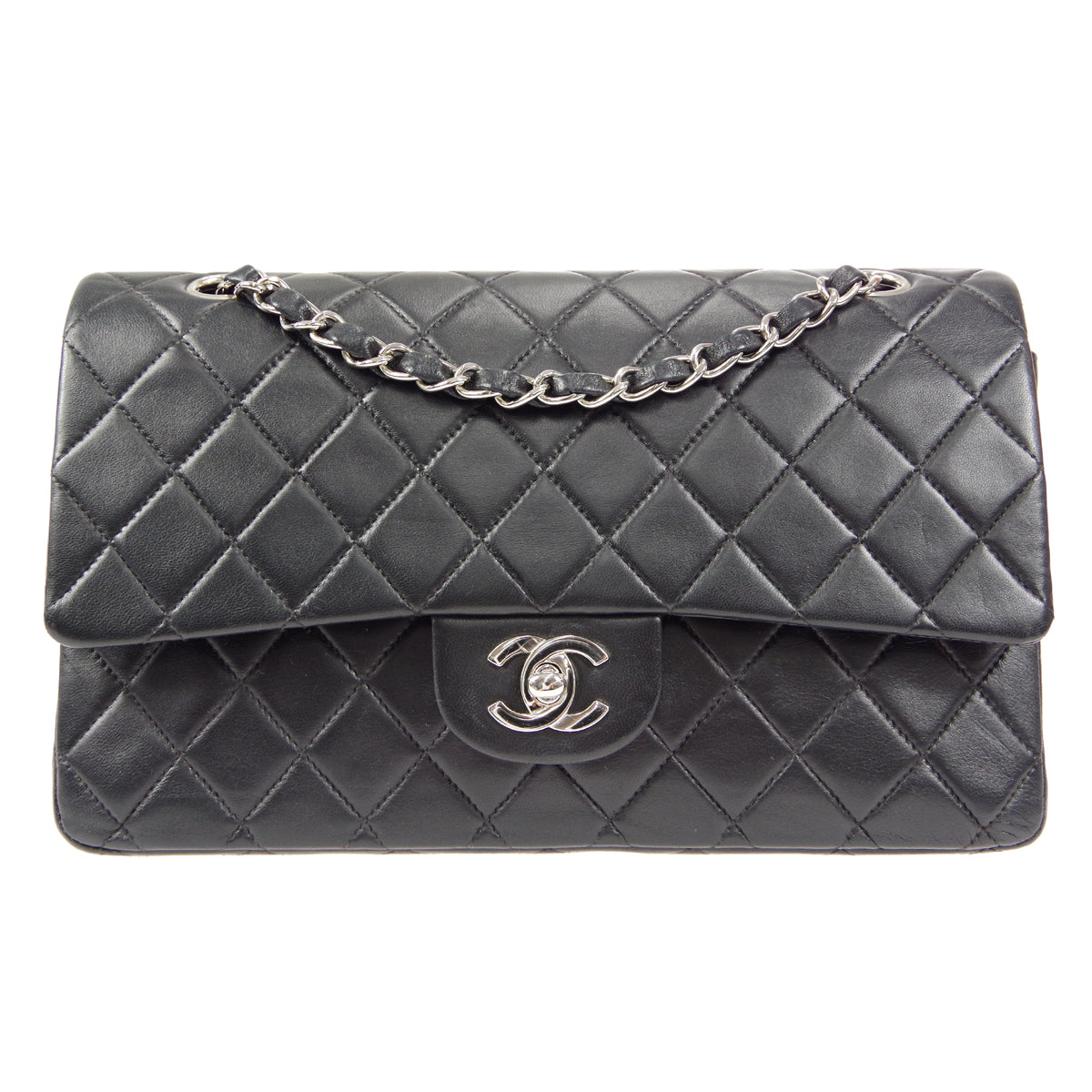 CHANEL 2000-2001 Classic Double Flap Medium SHW Black Lambskin