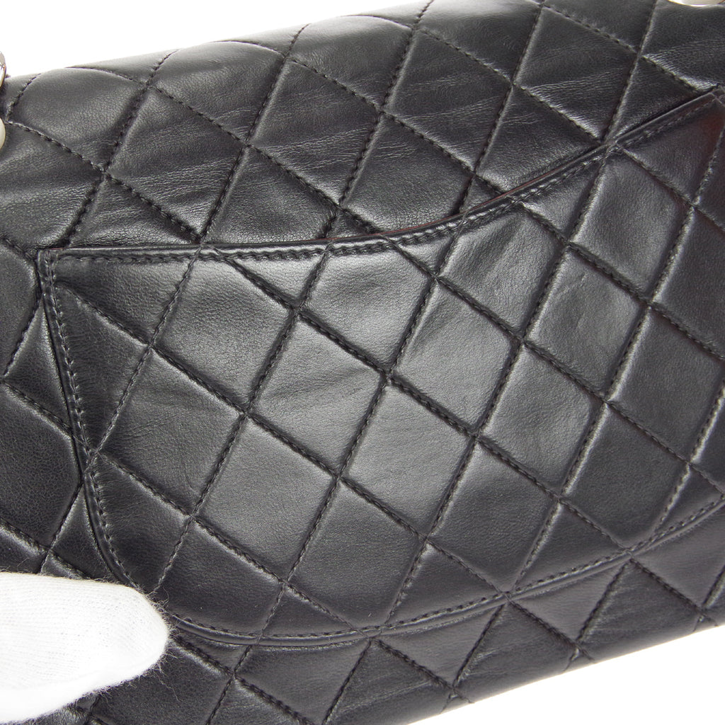 CHANEL 2000-2001 Classic Double Flap Medium SHW Black Lambskin