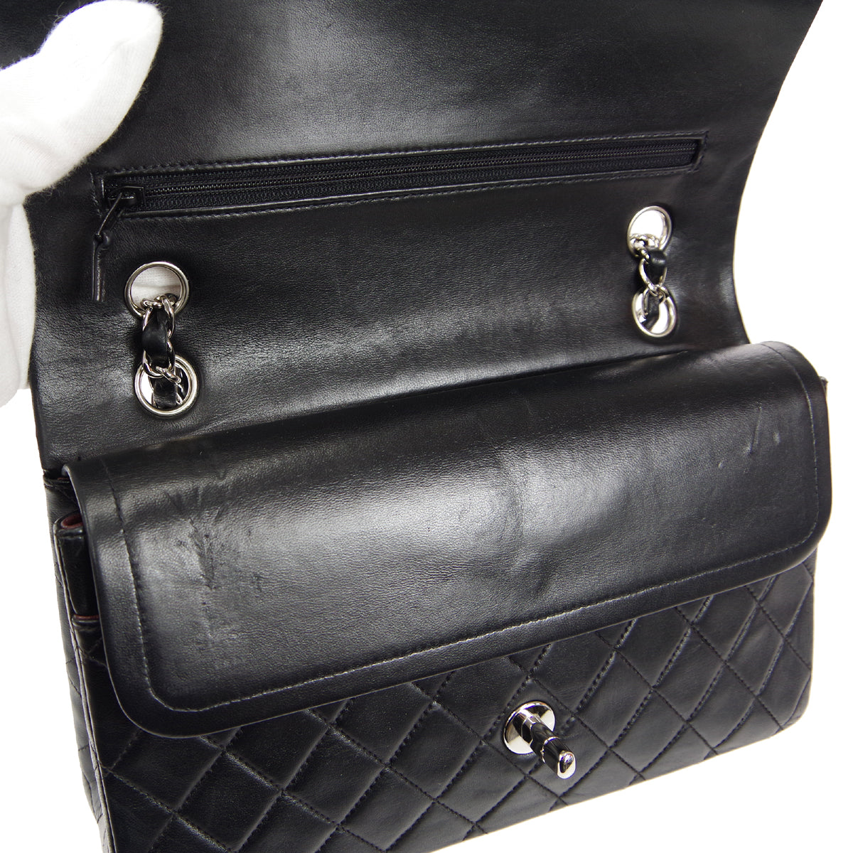 CHANEL 2000-2001 Classic Double Flap Medium SHW Black Lambskin