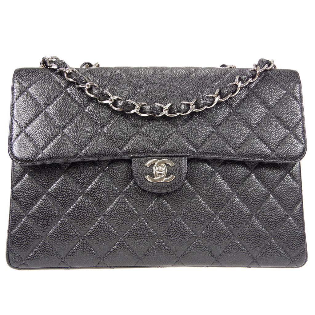 CHANEL Classic Flap Jumbo Double Chain Shoulder Bag Black Caviar