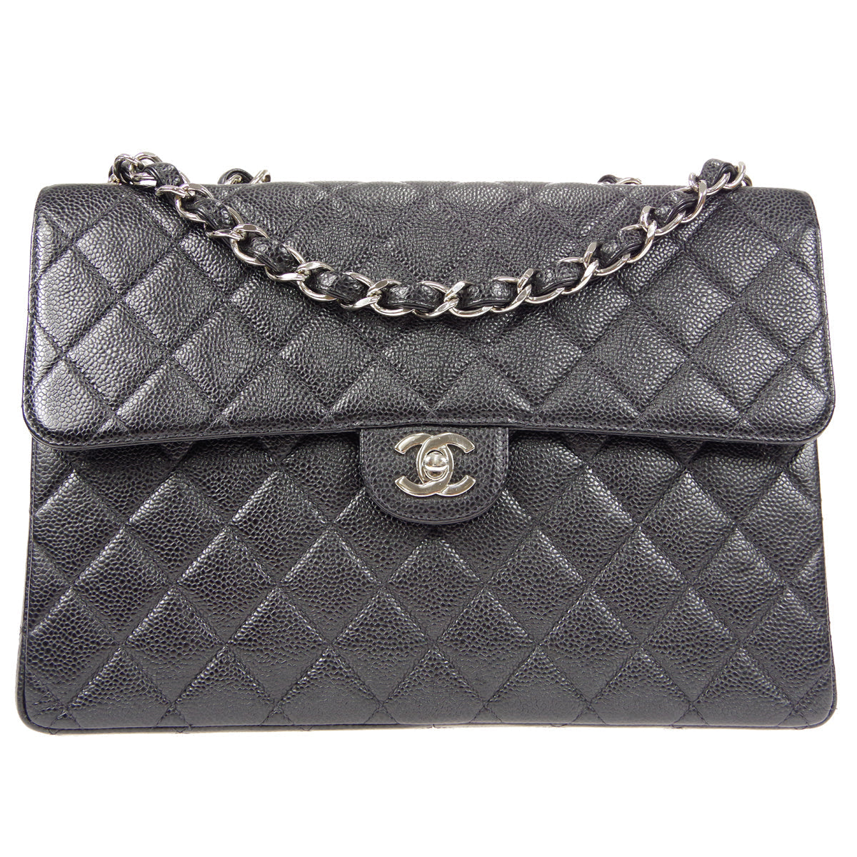CHANEL Classic Flap Jumbo Double Chain Shoulder Bag Black Caviar