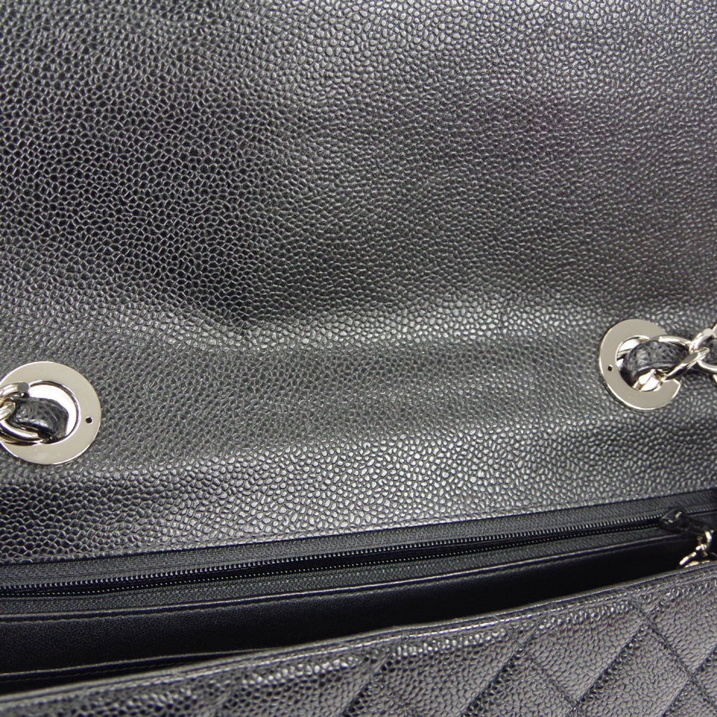 CHANEL Classic Flap Jumbo Double Chain Shoulder Bag Black Caviar