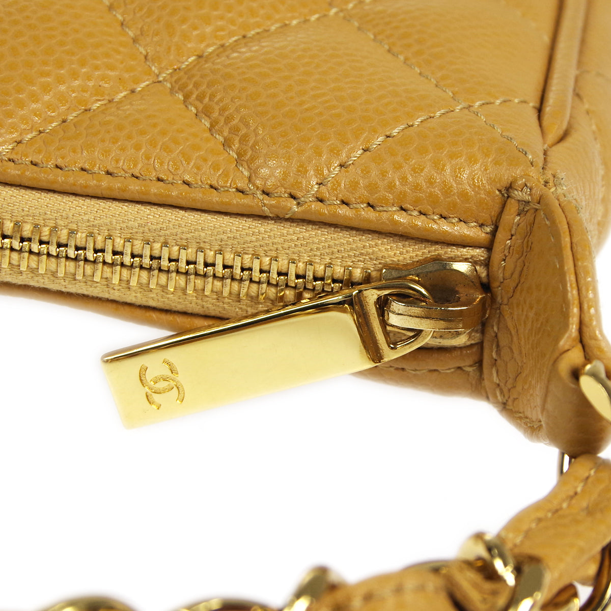 CHANEL Chain Shoulder Bag Beige Caviar