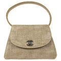 CHANEL 1997-1999 Round Flap Handbag SHW Beige Canvas