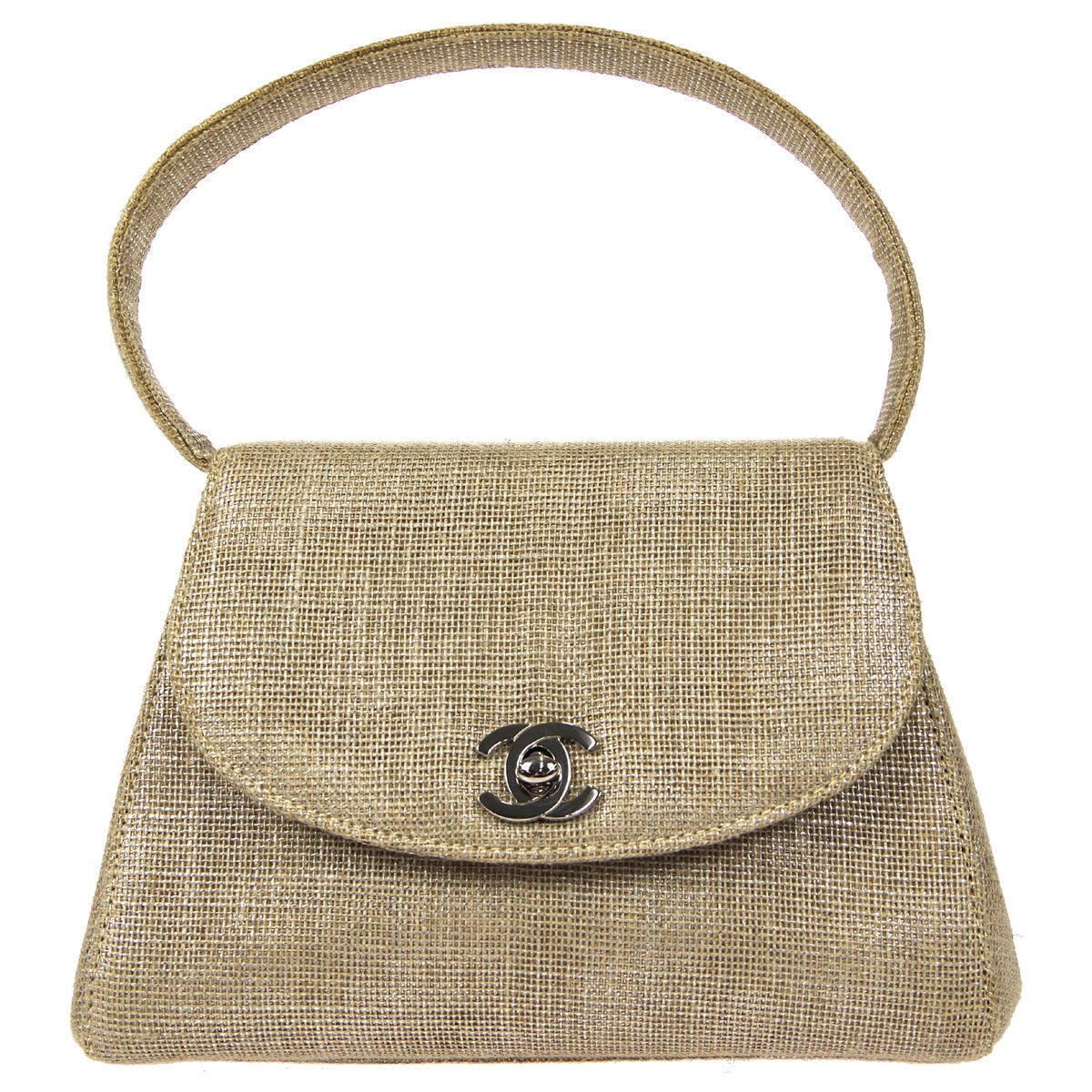CHANEL 1997-1999 Round Flap Handbag SHW Beige Canvas