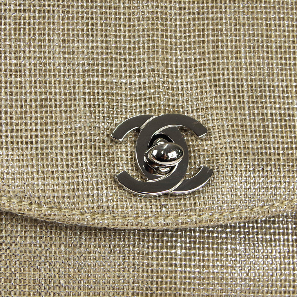 CHANEL 1997-1999 Round Flap Handbag SHW Beige Canvas
