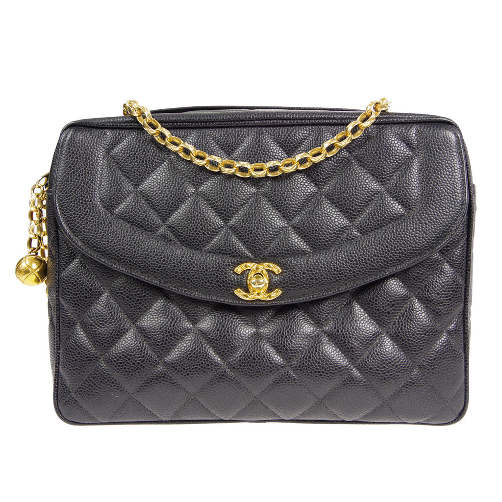 CHANEL 1991-1994 Pocket Camera Bag Large Black Caviar