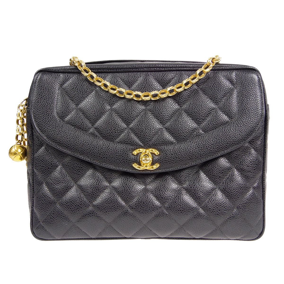 CHANEL 1991-1994 Pocket Camera Bag Large Black Caviar