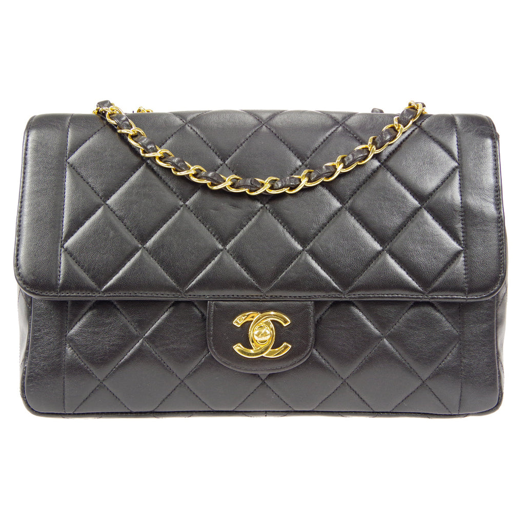 CHANEL 1996-1997 Border Flap Medium Black Lambskin