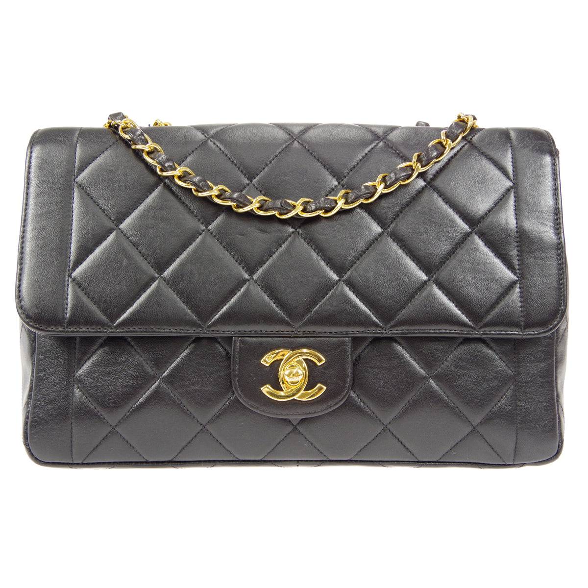 CHANEL 1996-1997 Border Flap Medium Black Lambskin