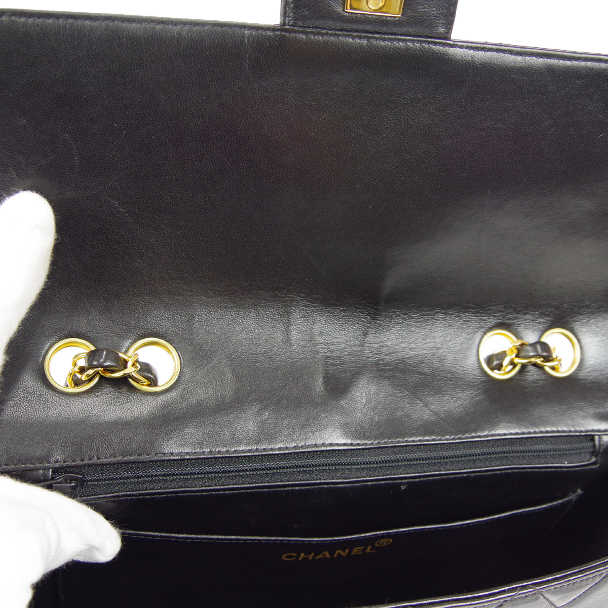 CHANEL 1996-1997 Border Flap Medium Black Lambskin