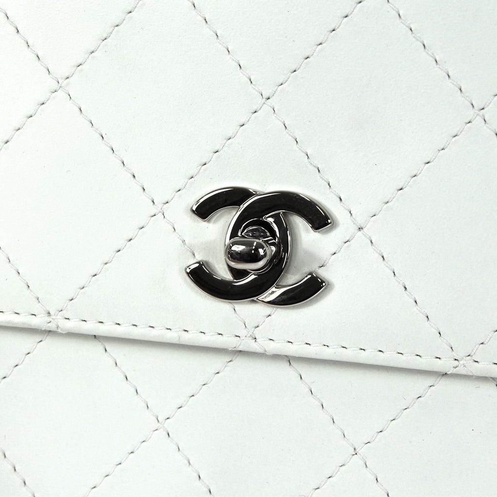 CHANEL 1998 Flap Shoulder Bag Small White Calfskin