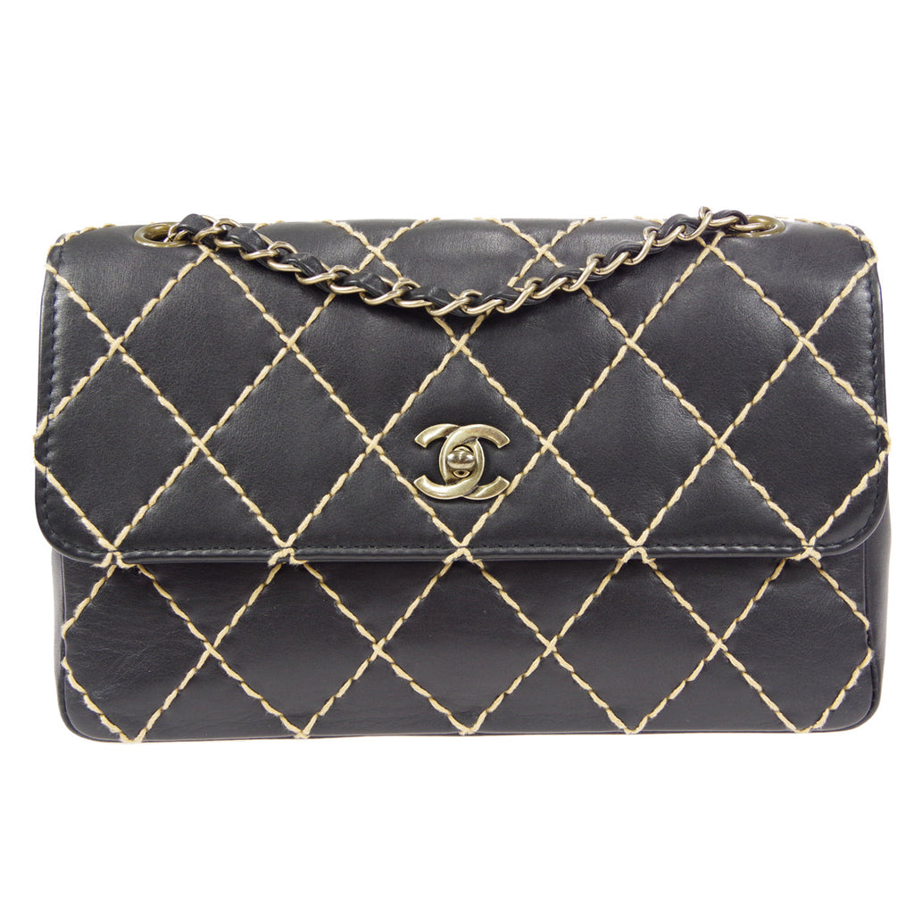 CHANEL 2000-2001 Wild Stitch Straight Flap Medium Black Calf