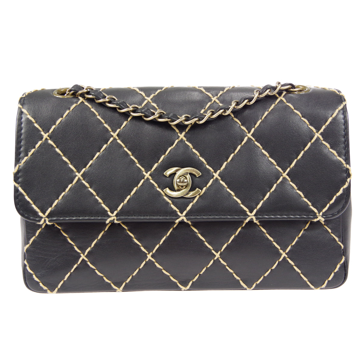 CHANEL 2000-2001 Wild Stitch Straight Flap Medium Black Calf