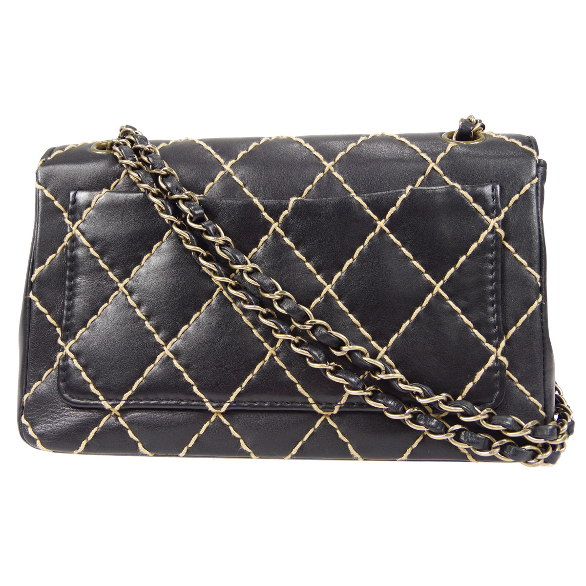 CHANEL 2000-2001 Wild Stitch Straight Flap Medium Black Calf