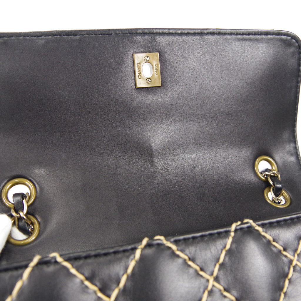 CHANEL 2000-2001 Wild Stitch Straight Flap Medium Black Calf
