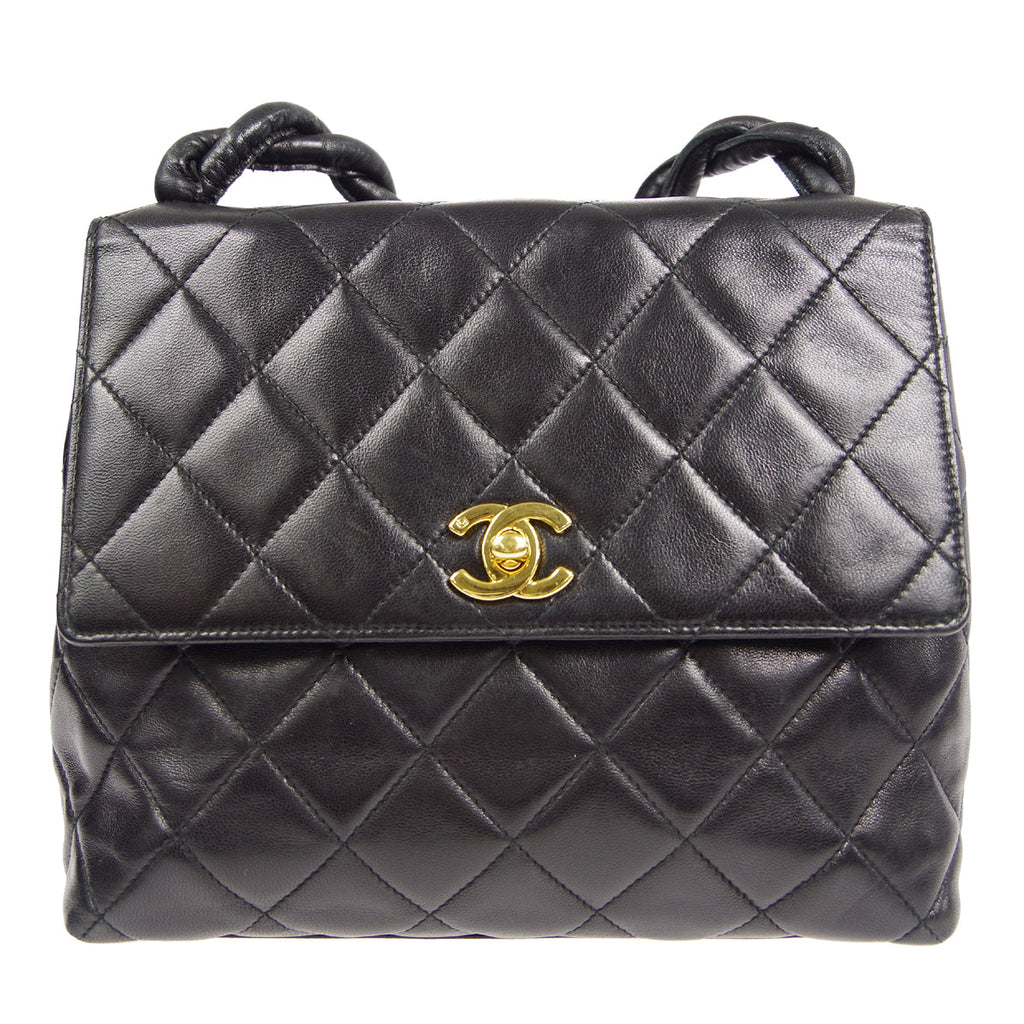 CHANEL Braided Shoulder Bag Black Lambskin