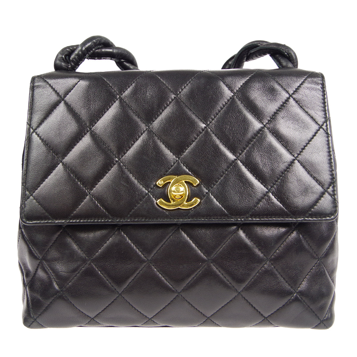 CHANEL Braided Shoulder Bag Black Lambskin