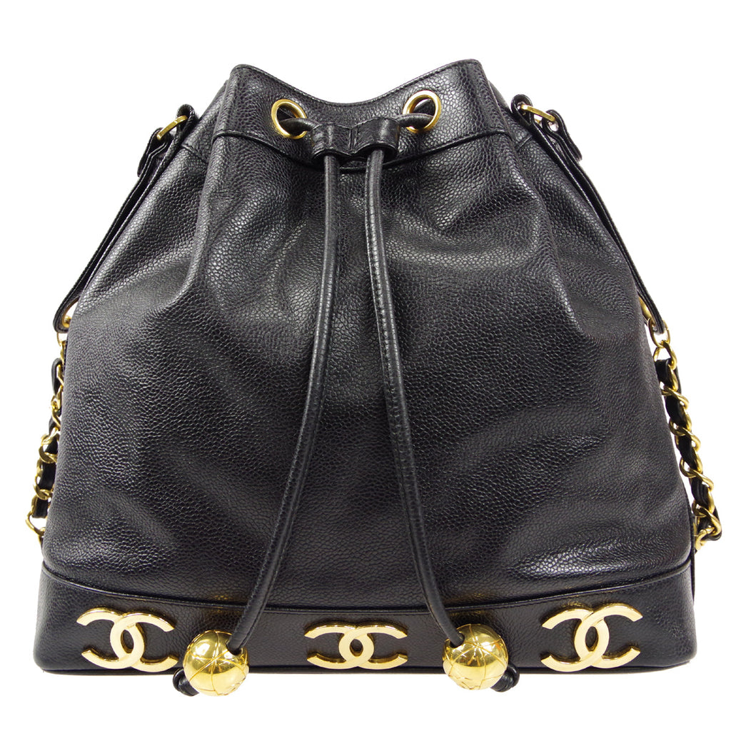 CHANEL Drawstring Chain Shoulder Bag Black Caviar