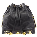 CHANEL Drawstring Chain Shoulder Bag Black Caviar