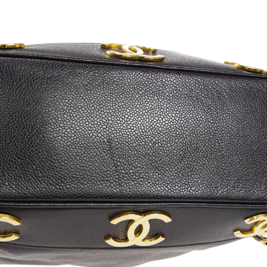 CHANEL Drawstring Chain Shoulder Bag Black Caviar