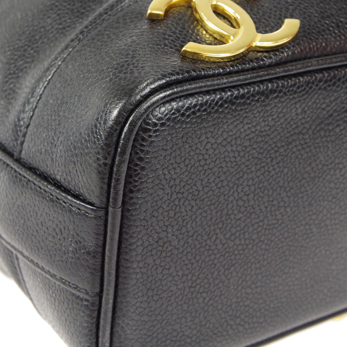 CHANEL Drawstring Chain Shoulder Bag Black Caviar