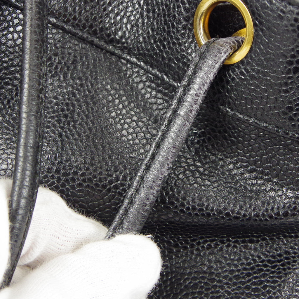 CHANEL Drawstring Chain Shoulder Bag Black Caviar