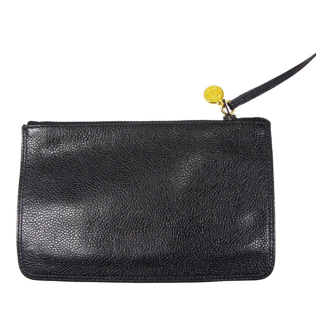 CHANEL Drawstring Chain Shoulder Bag Black Caviar