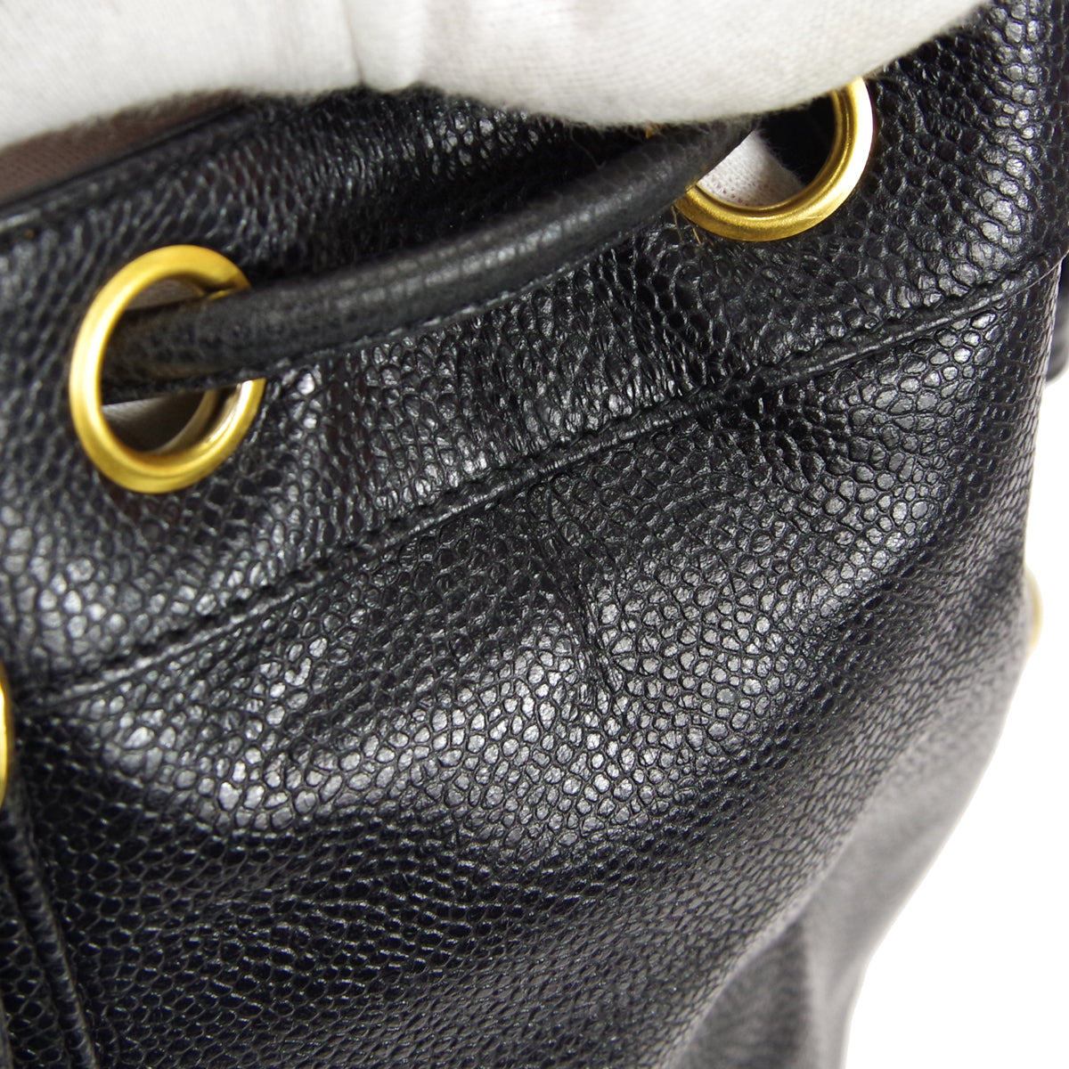 CHANEL Drawstring Chain Shoulder Bag Black Caviar
