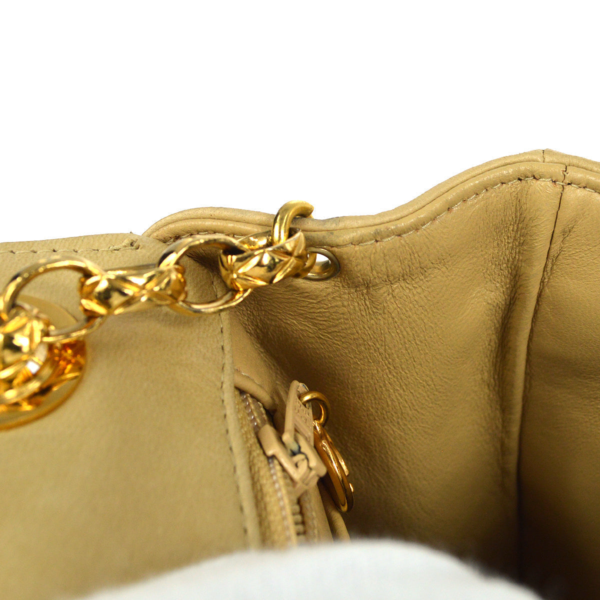 CHANEL Mademoiselle Bijou Chain Shoulder Bag Beige Lambskin