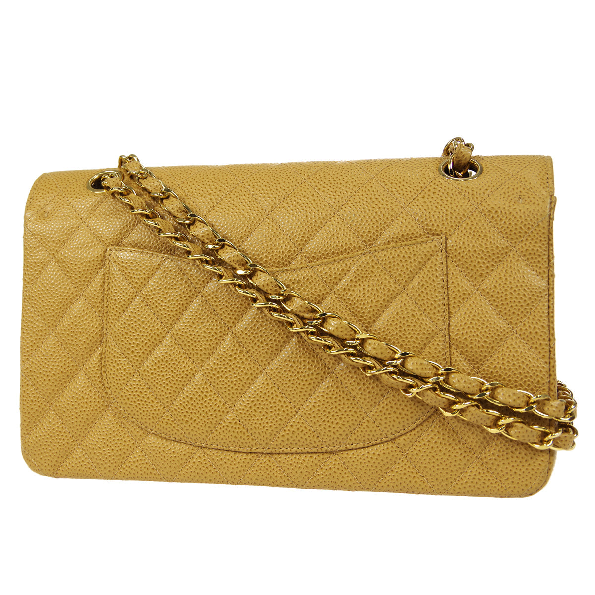 CHANEL 2001-2003 Classic Double Flap Medium Beige Caviar