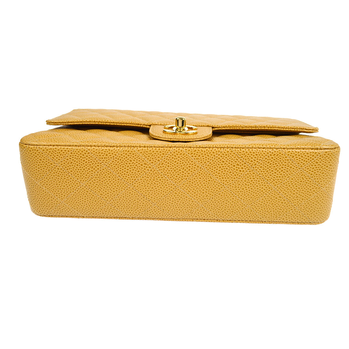 CHANEL 2001-2003 Classic Double Flap Medium Beige Caviar