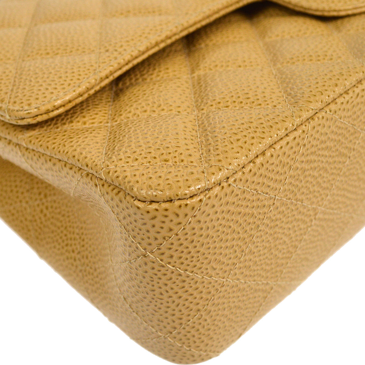 CHANEL 2001-2003 Classic Double Flap Medium Beige Caviar