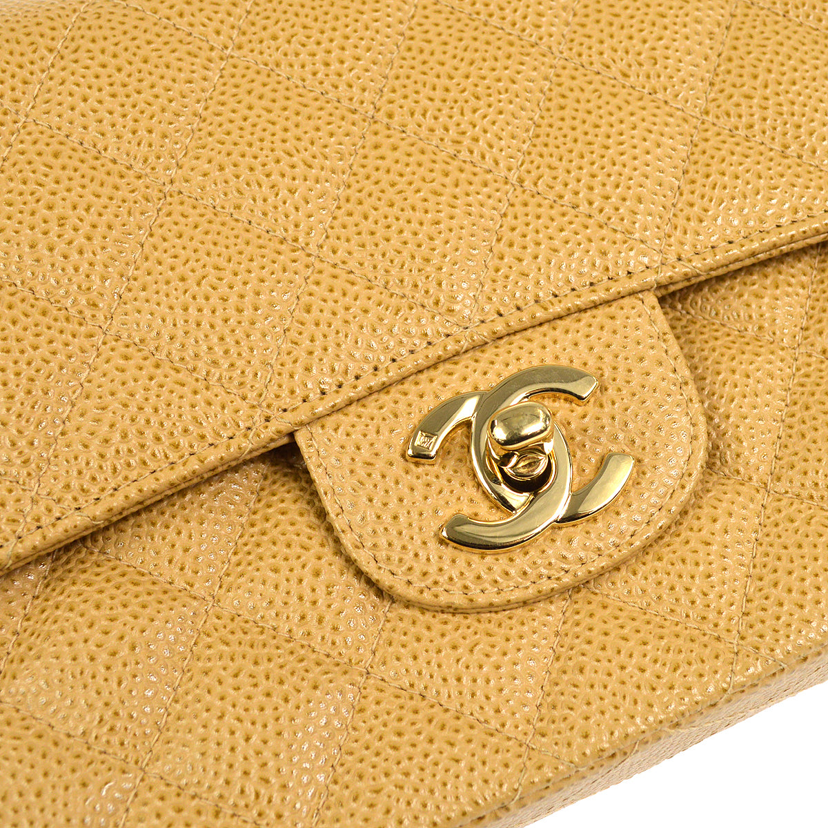 CHANEL 2001-2003 Classic Double Flap Medium Beige Caviar
