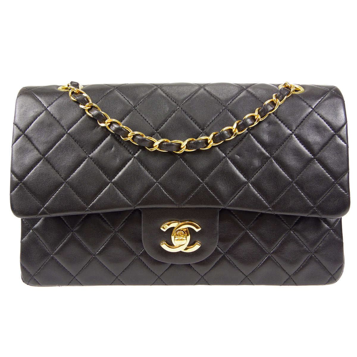 CHANEL Classic Double Flap Medium Shoulder Bag Black Lambskin