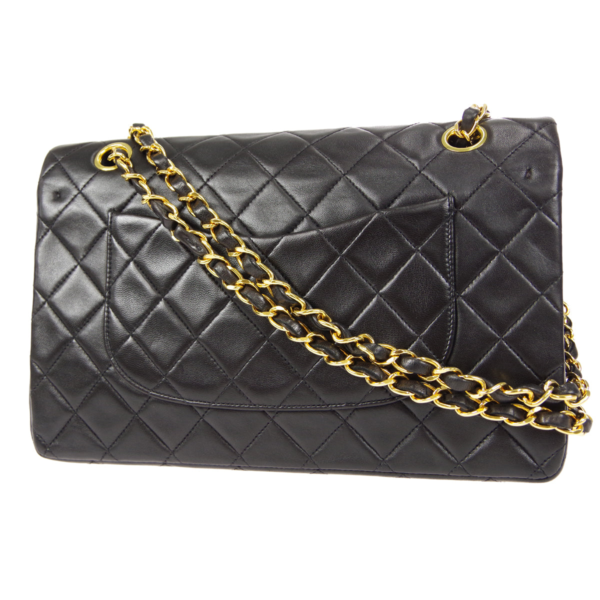 CHANEL Classic Double Flap Medium Shoulder Bag Black Lambskin