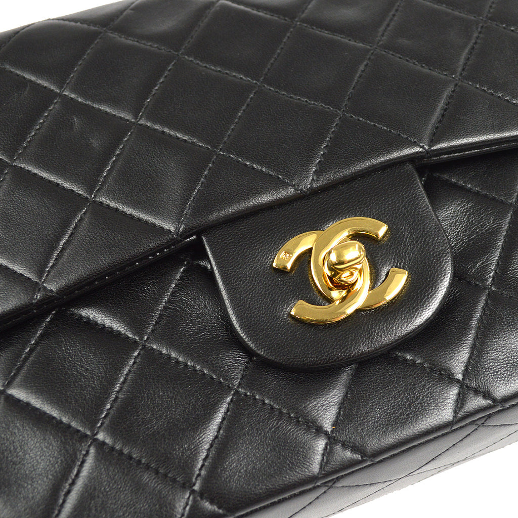 CHANEL Classic Double Flap Medium Shoulder Bag Black Lambskin
