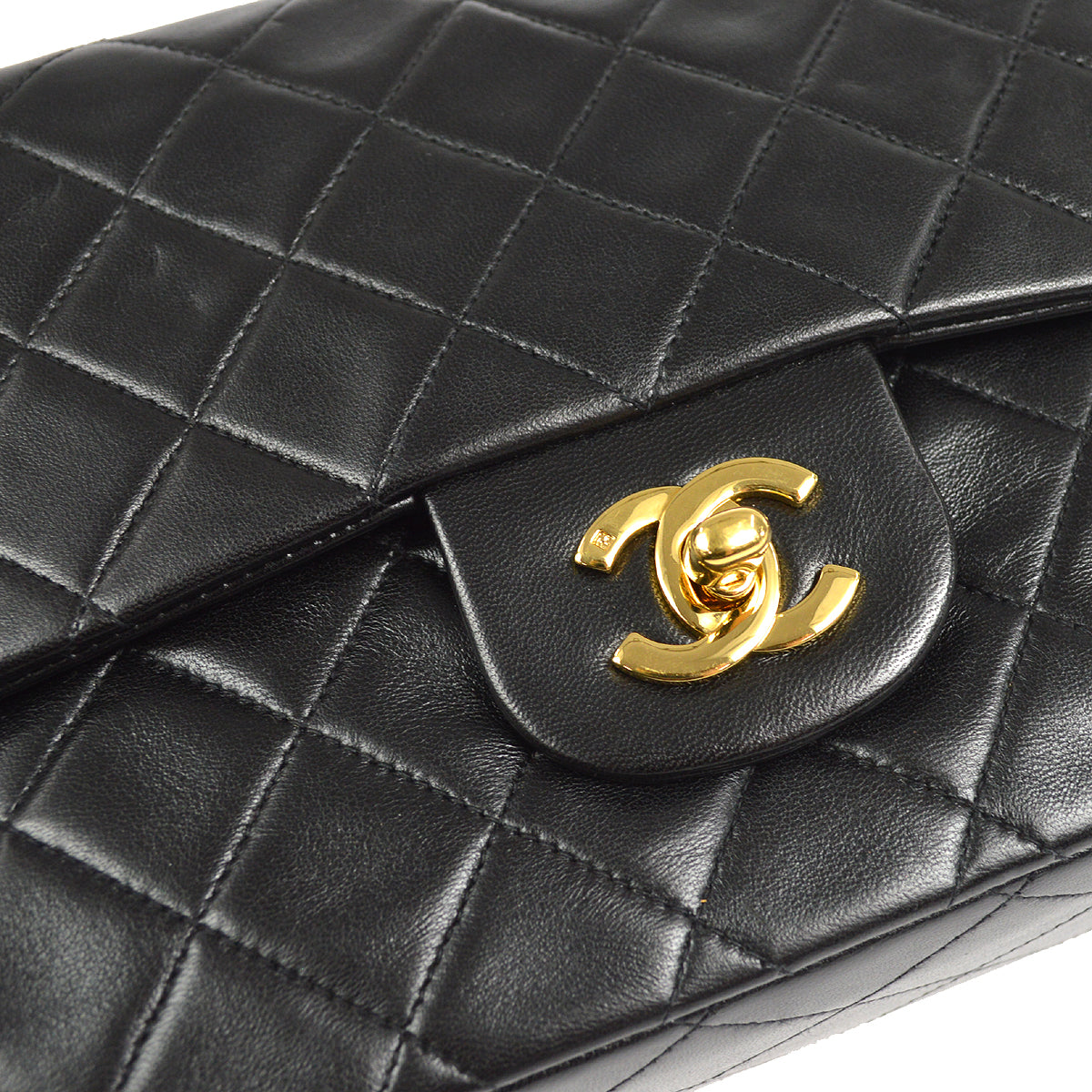 CHANEL Classic Double Flap Medium Shoulder Bag Black Lambskin