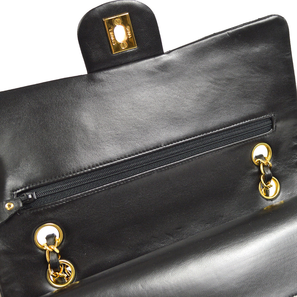 CHANEL Classic Double Flap Medium Shoulder Bag Black Lambskin