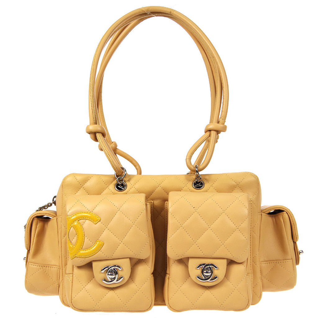 CHANEL Cambon Ligne Handbag Beige Calfskin