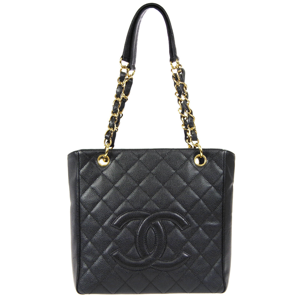 CHANEL Petite Shopping Tote PST Chain Hand Tote Bag Black Caviar