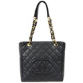 CHANEL Petite Shopping Tote PST Chain Hand Tote Bag Black Caviar