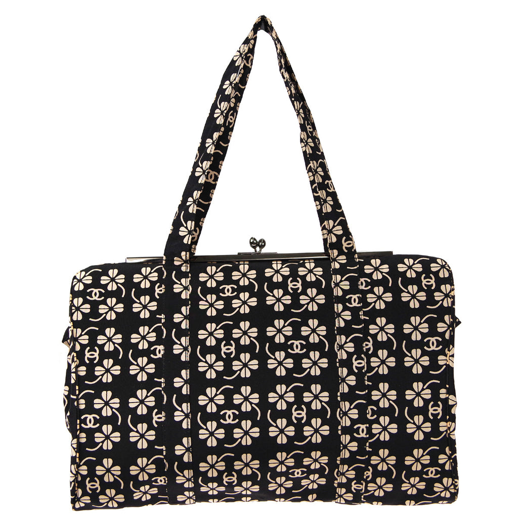 CHANEL Clover Shoulder Bag Beige Black