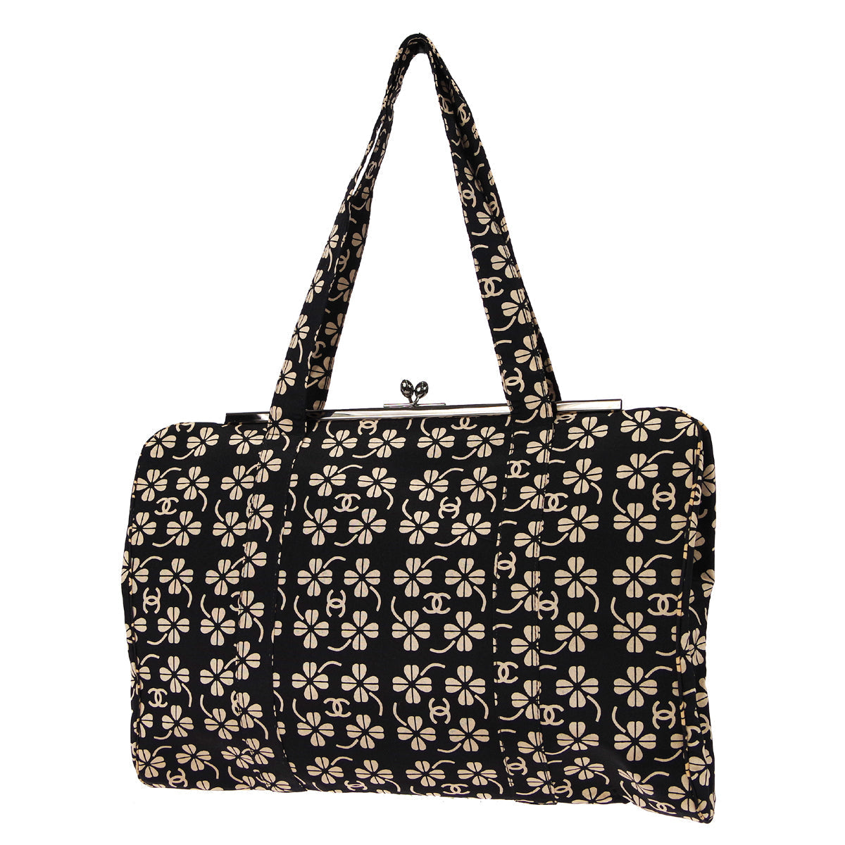 CHANEL Clover Shoulder Bag Beige Black