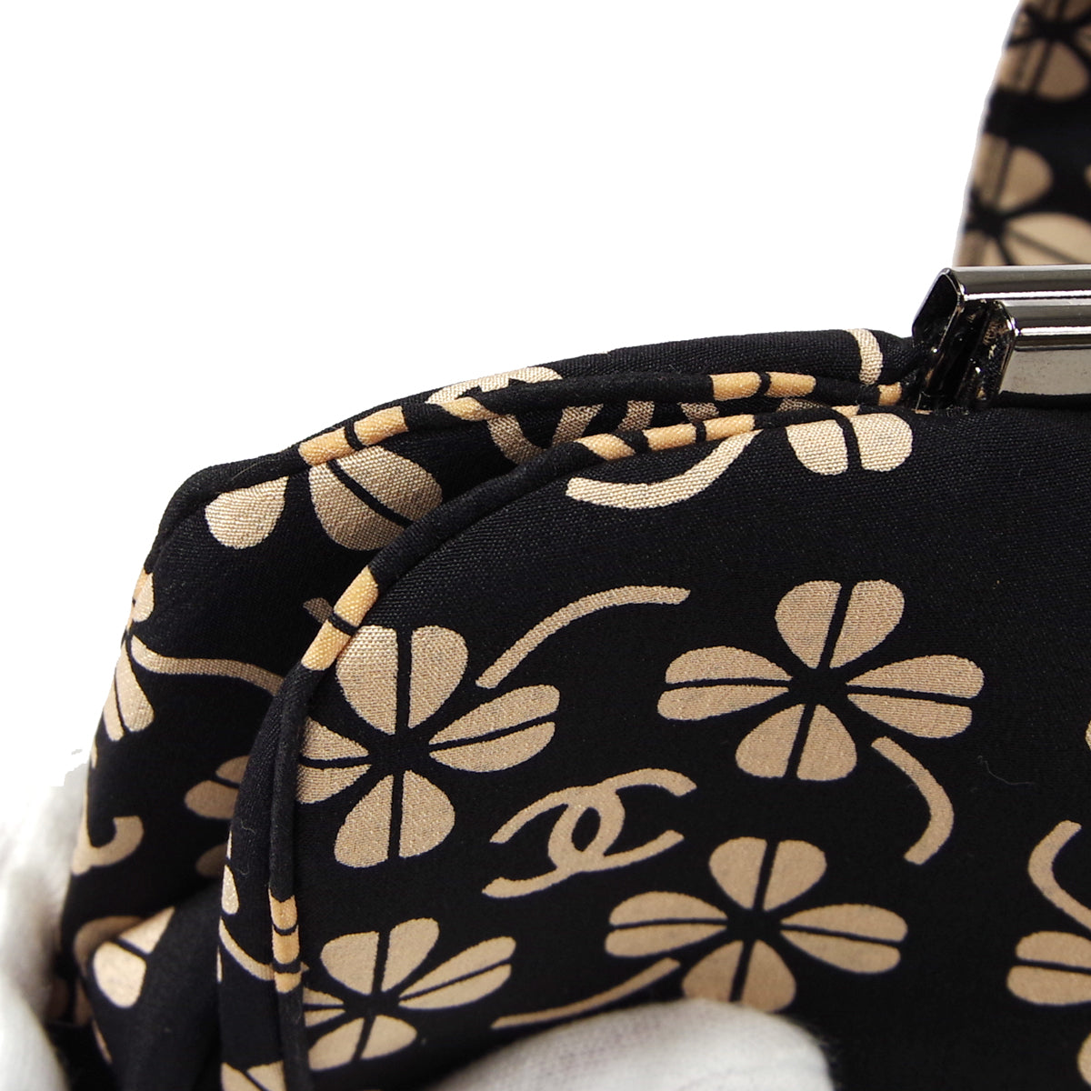 CHANEL Clover Shoulder Bag Beige Black