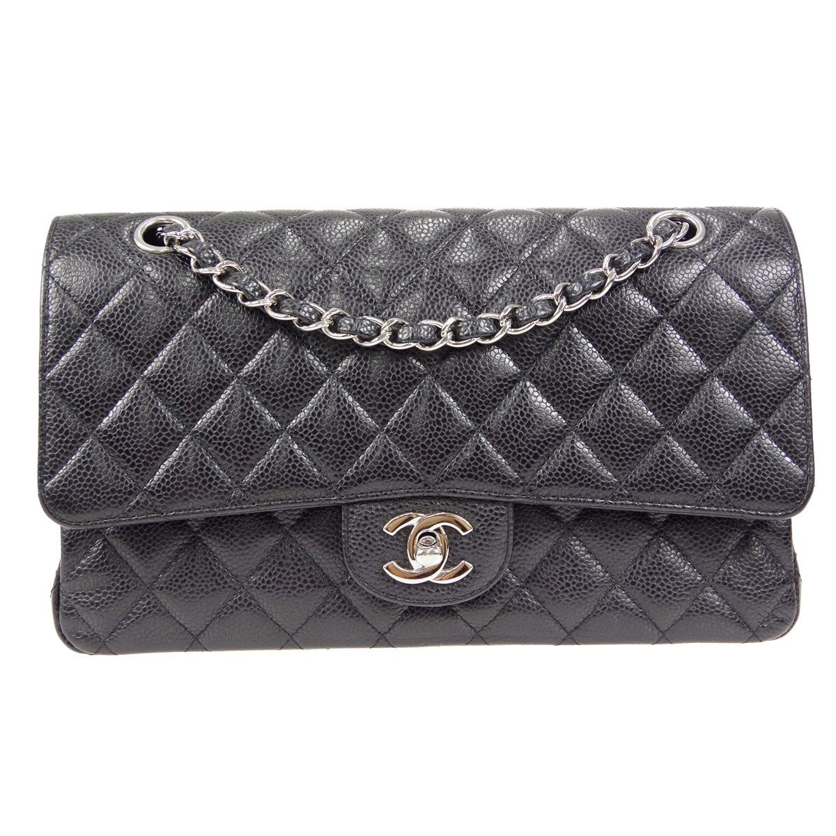 CHANEL Classic Double Flap Medium Shoulder Bag Black Caviar