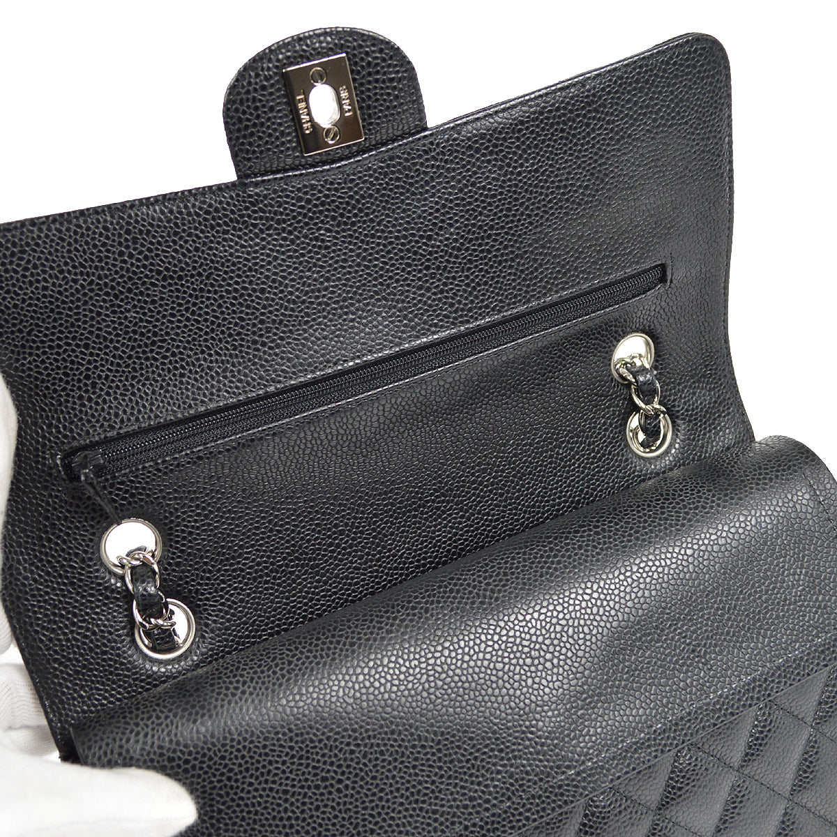 CHANEL Classic Double Flap Medium Shoulder Bag Black Caviar
